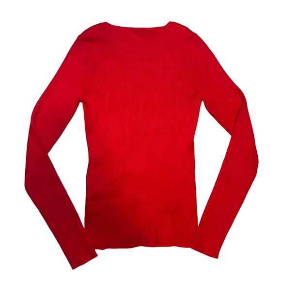 Bar III Red Ribbed V-Neck Sweater Side Cutout Long Sleeve Top M - Picture 3 of 6